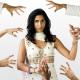 A woman fends off goping hands